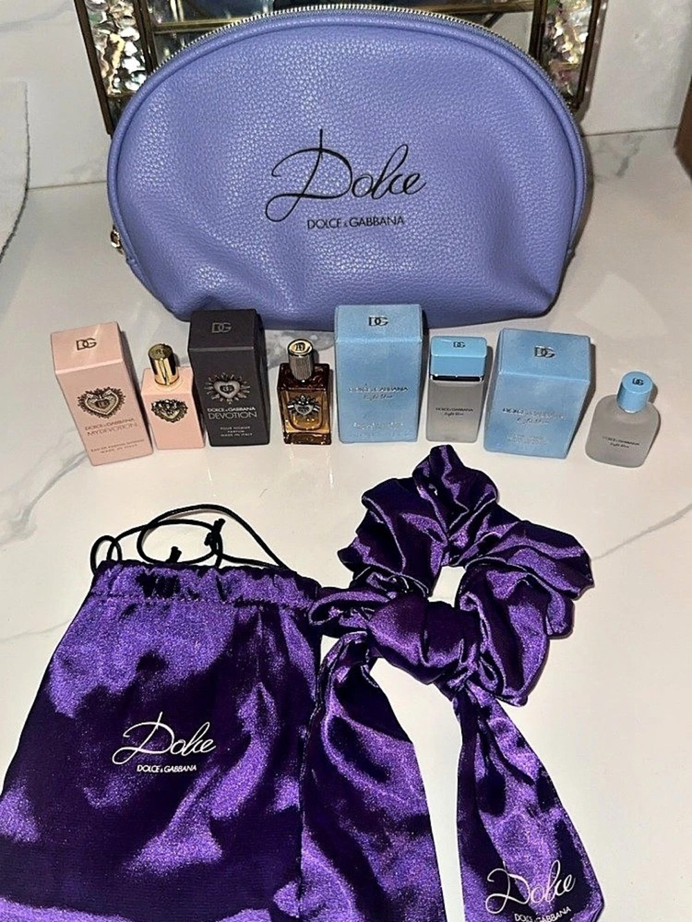 Dolce & Gabbana Purple Makeup Bag and Accessory Set Purple Beauty Set